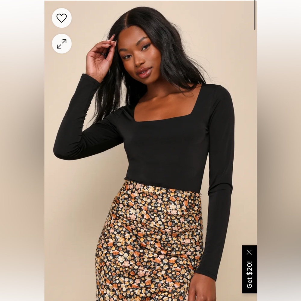 Lulus Black Long Sleeve Square Neck Top